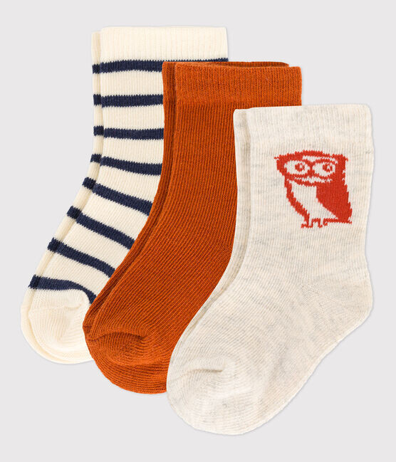 Petit Bateau Lot de 3 paires de chaussettes hibou rouille assorti