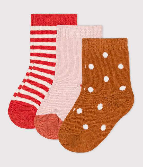 Petit Bateau Lot de 3 paires de chaussettes à pois, rayé rouge assorti