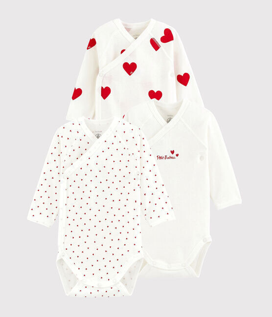 Petit Bateau Lot de 3 bodys croisés manches longues coeur