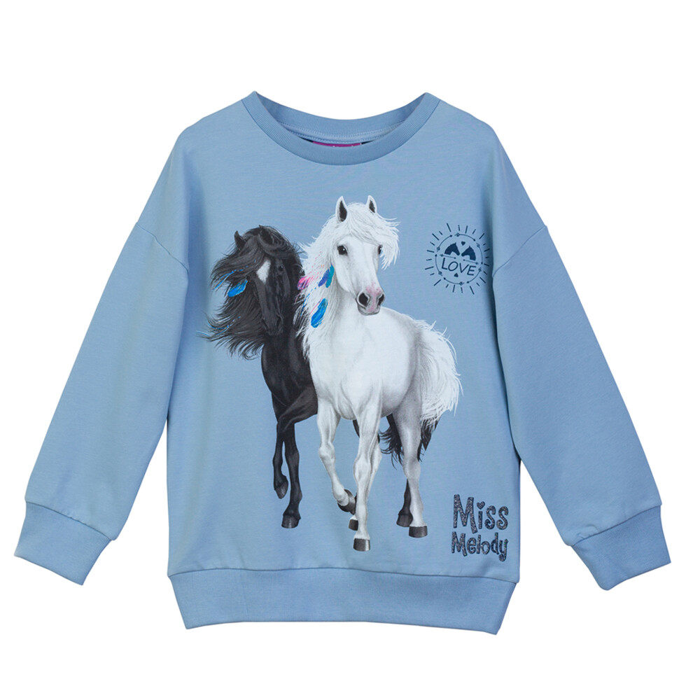 Pull bleu Miss Melody 2 chevaux