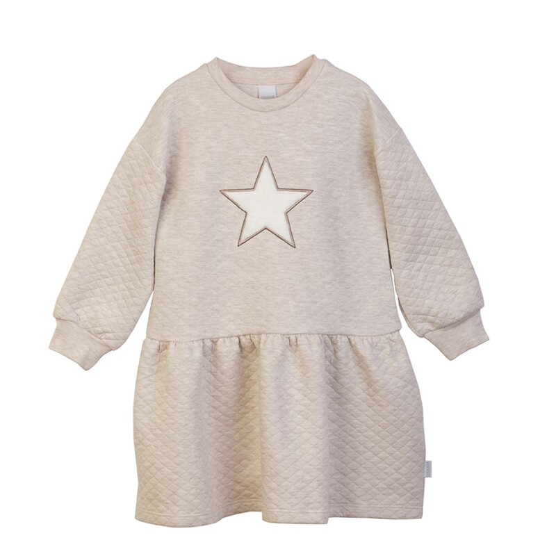 Robe surpiquée beige avec une étoile écrue en peluche