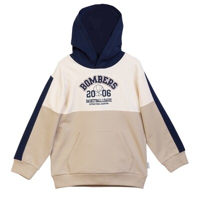 Pull à capuchon beige écru et marine