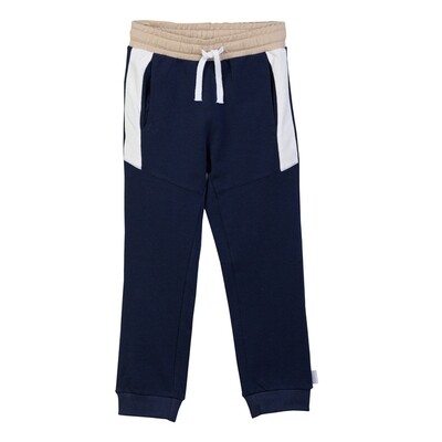 Jogging pantalon  marine avec 3poches, ceinture élastique beige