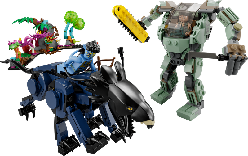 Neytiri et le Thanator vs. Quaritch dans l’exosquelette AMP Lego Avatar