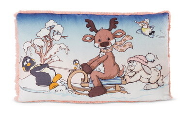 Coussin en peluche Nici avec renne, pingouin et lapin