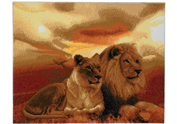 Lions de la savane, 40x50cm Crystal Art Kit, pré encadré sur cadre en bois, tableau à diamanter