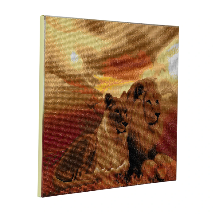 Lions de la savane, 40x50cm Crystal Art Kit, pré encadré sur cadre en bois, tableau à diamanter