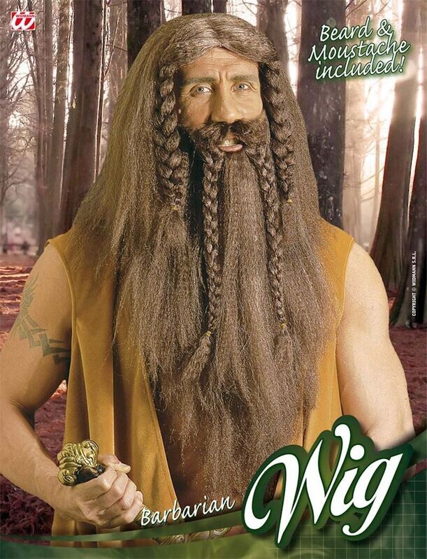 Perruque et longue barbe tressée Barbare viking, pour carnaval, soirée déguisée, etc.
