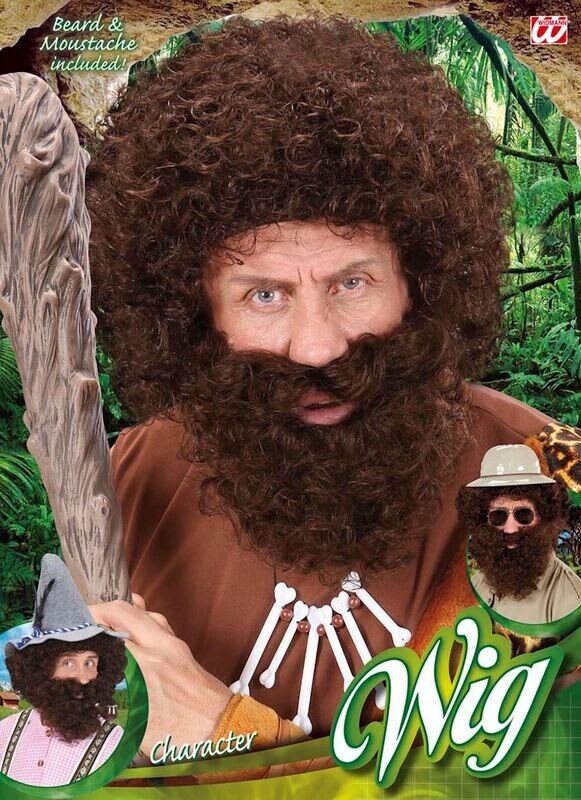 Perruque et barbe brune  de sauvage frisée, pour carnaval, soirée déguisée, etc.