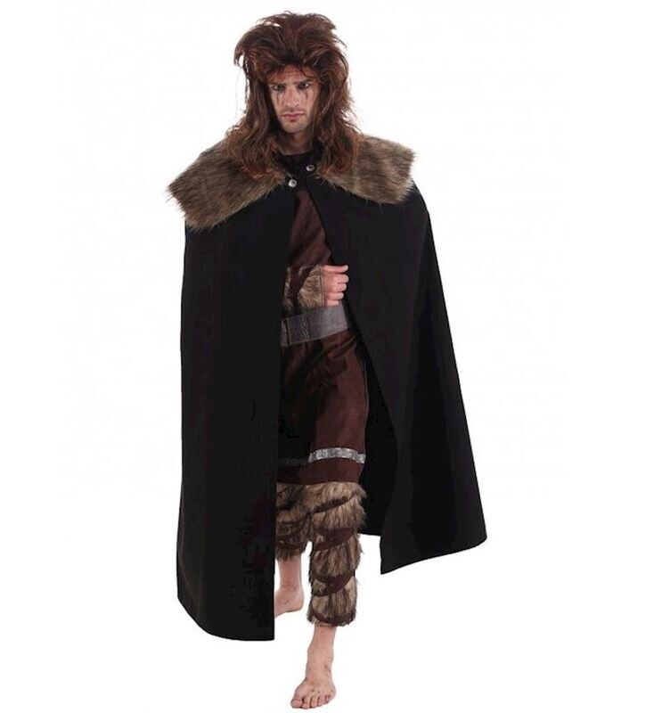 Costume Cape viking noir super luxe avec fourrure taille unique (déguisement) Carnaval