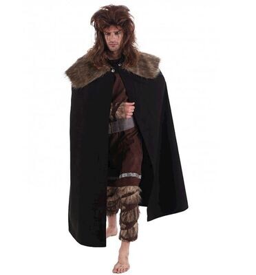 Cape viking noir super luxe avec fourrure taille unique (déguisement)