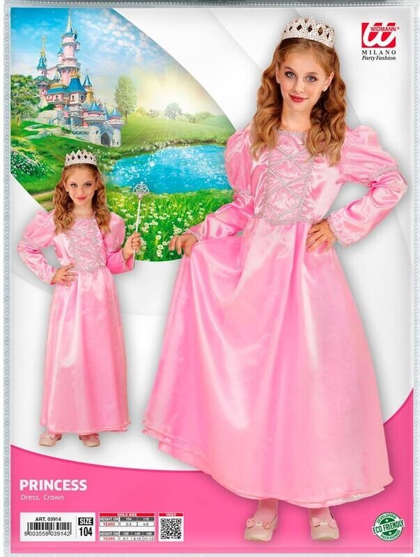 Costume/déguisement de princesse rose avec manches longues robe et couronne, pour carnaval, anniversaire, etc.