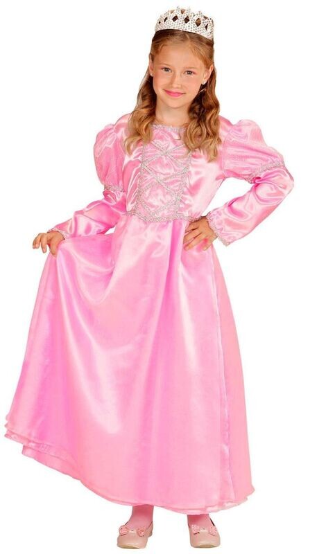 Costume/déguisement de princesse rose avec manches longues robe et couronne, pour carnaval, anniversaire, etc.