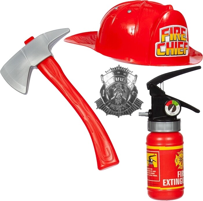 Set pompiers 3 pièces. hache, casque et extincteur, pour carnaval