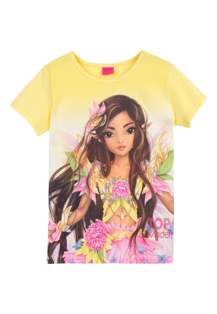 T-shirt Top Model jaune avec fille brune