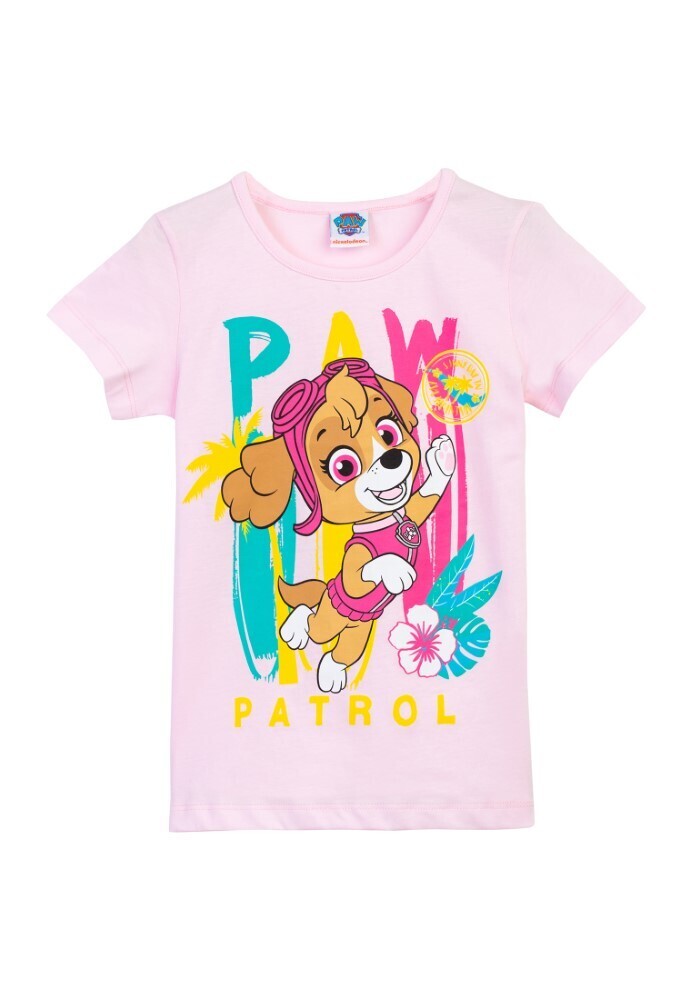 T-shirt rose Paw Patrol-Pat Patrouille imprimé Skye
