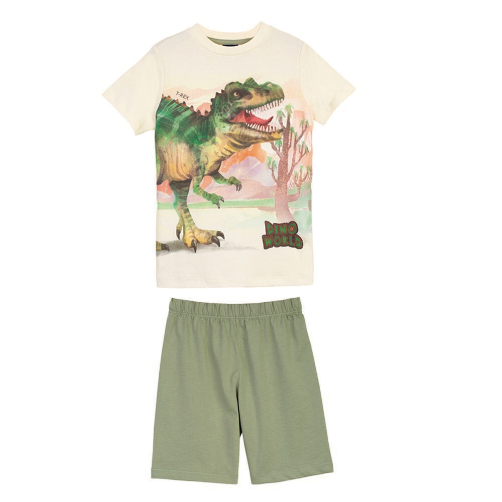 Ensemble short et t-shirt blanc et kaki vert Dino World