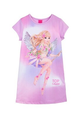 Robe chemise de nuit rose  lilas Top Model avec fée ailée et fleurs