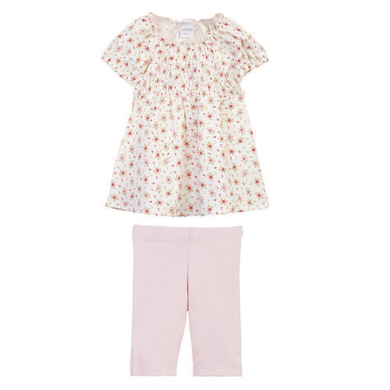 Ensemble blouse imprimé fleuri et corsaire rose pâle