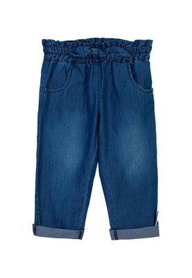 Jeans taille élastique avec noeud en déco