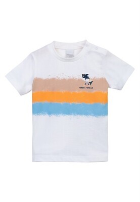 T-shirt blanc imprimé 3 lignes de couleurs