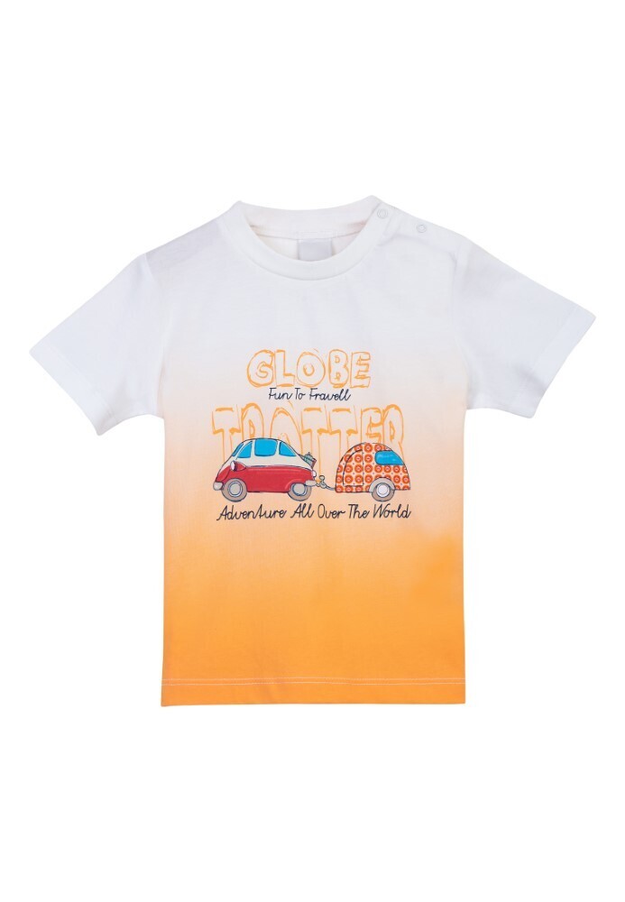 T-shirt blanc et orange imprimé camping voiture