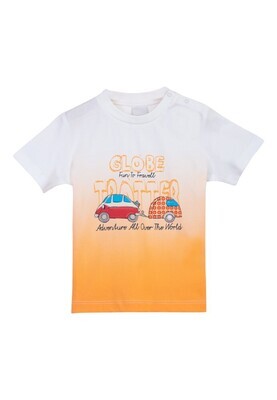 T-shirt blanc et orange imprimé camping voiture
