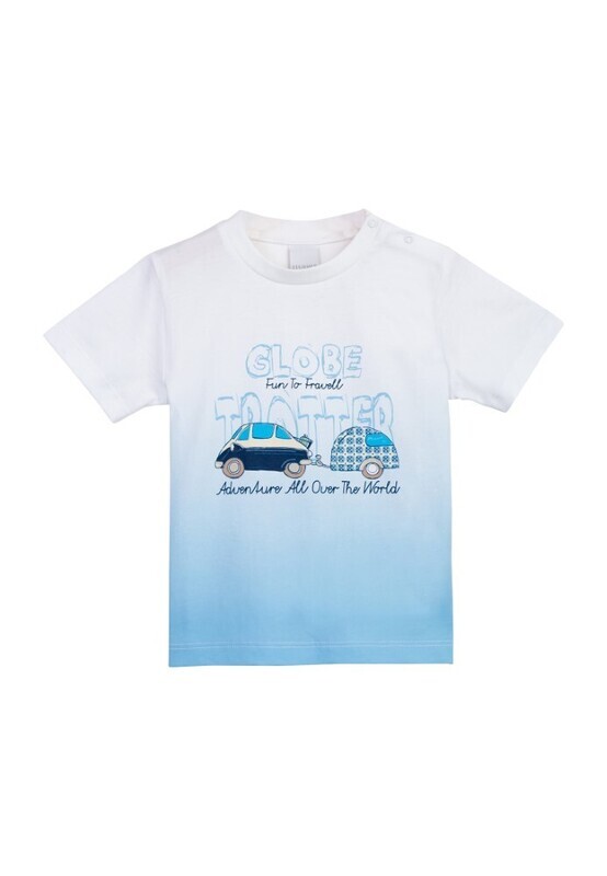 T-shirt blanc et bleu dégradé imprimé camping voiture