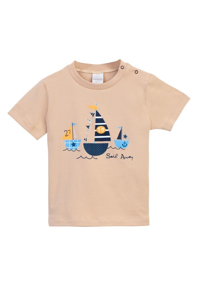 Tee-shirt beige imprimé bateaux