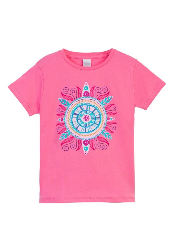 T-shirt rose vif imprimé mandala