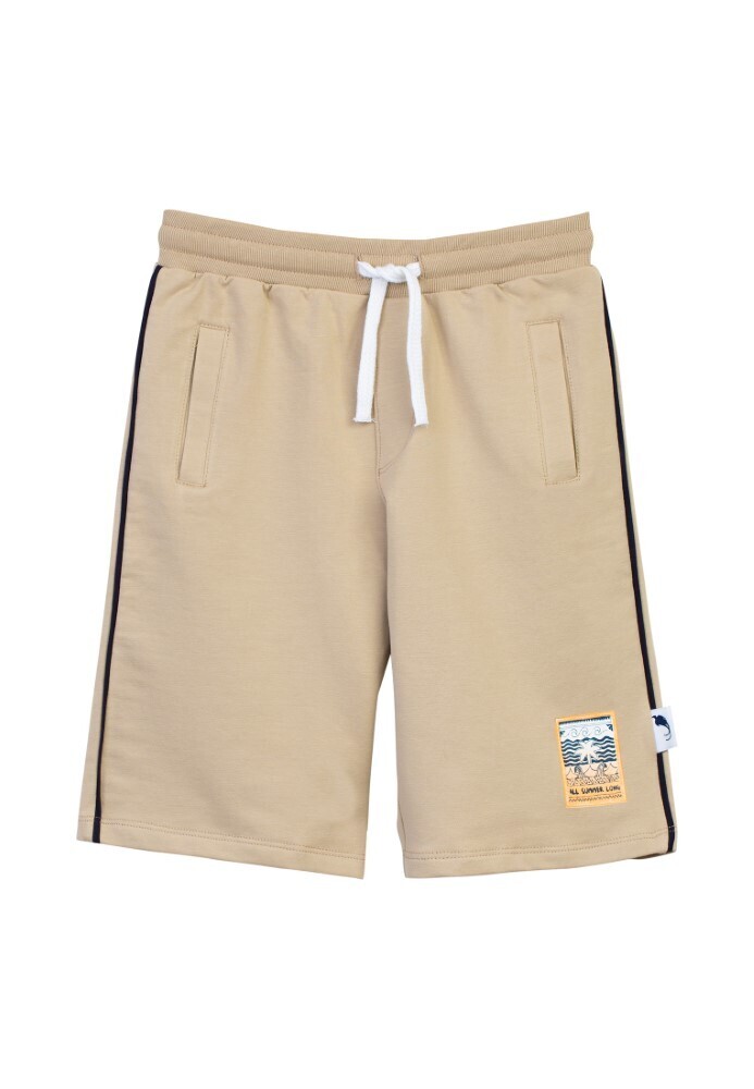 Short bermudas beige sépia en jersey avec taille élastique et 3 poches