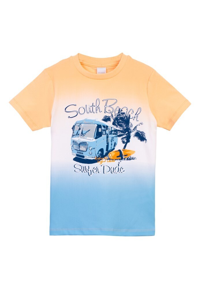 T-shirt orange blanc bleu imprimé van, south beach