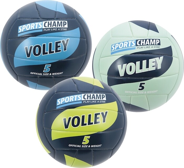 Ballon volley Sports Champ ass. par 3, t. 5, Ø 21 cm, similicuir, 270 g.