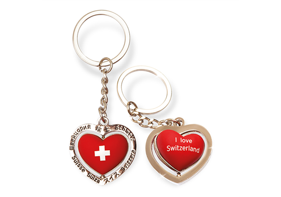 Porte-clés coeur rouge avec croix Suisse, I love Switzerland