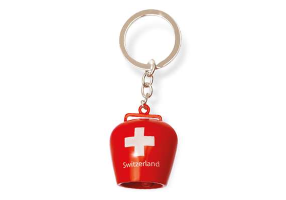 Porte-clés cloche rouge avec drapeau Suisse 3.5 cm
