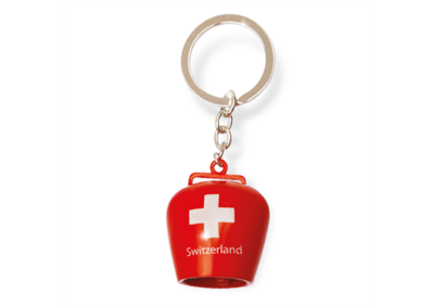 Porte-clés cloche rouge avec drapeau Suisse 3.5 cm