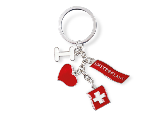 Porte-clés avec coeur et drapeau Suisse, I love Switzerland