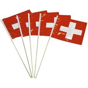 Drapeaux plastifiés Suisse set de 5 pièces, pour les fans de foot, hockey, etc.
