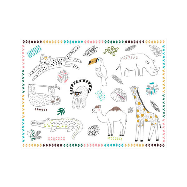 Set de table à colorier Animaux de la jungle, 6 pièces, pour anniversaire