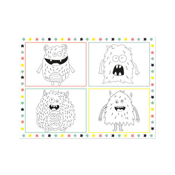 Set de table à colorier, Monstres, 6 pièces, pour anniversaire