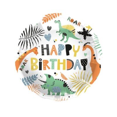 Ballon rond Happy Birthday Dinosaures 45 cm