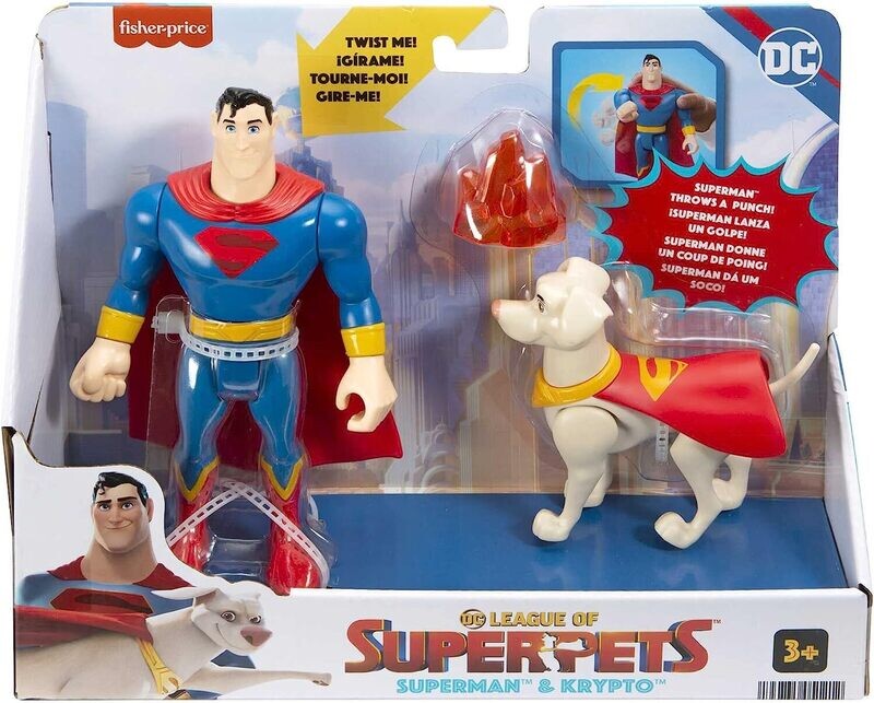DC League Superman &amp; Krypto Super Pets, figurines 16/10 cm, kryptonite, dès 3 ans