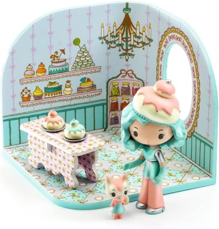 Tinyly Charlie avec son chat Nuf Tinyshop, stand de pâtisserie figurine Djeco