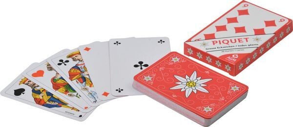 Cartes à jouer piquet Opti edelweiss chiffres extra grandes, 57x88 mm, étui en carton, dès 6 ans, jeu de cartes