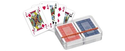 Patience double 2x55 cartes, rouge et bleu, jeu de cartes 42x63 mm, box poly