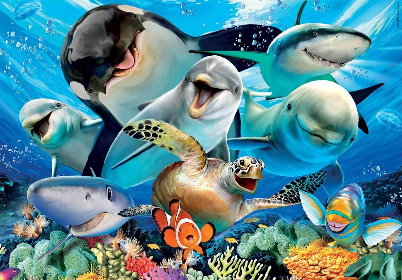 Selfie sous l&#39;&#39;eau 500 pièces puzzle avec dauphin, orque, tortue