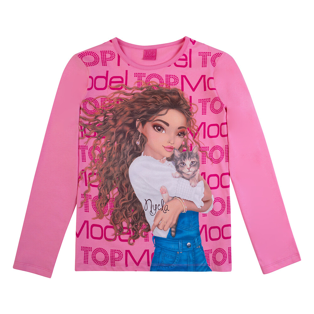 Pull manches longues couleur framboise Nyela avec chat Top Model