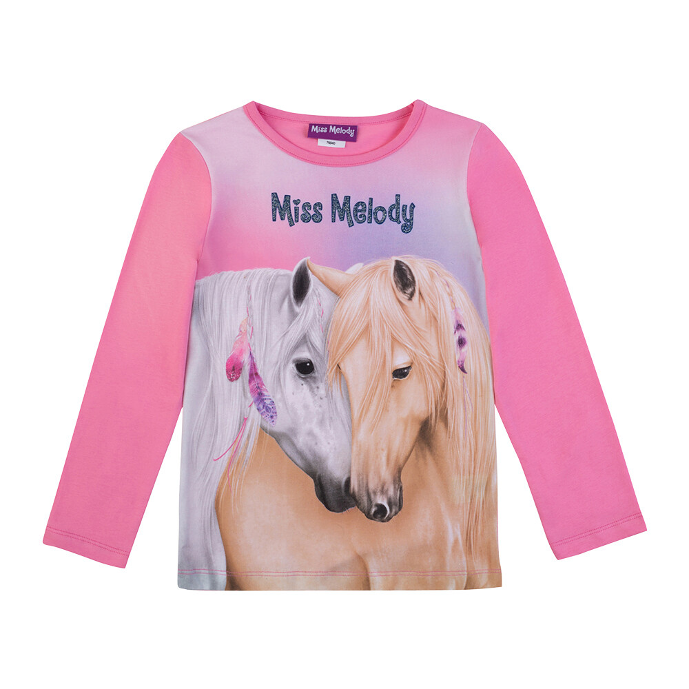 Pull manches longues rose avec cheval blanc et alezan doré Miss Melody