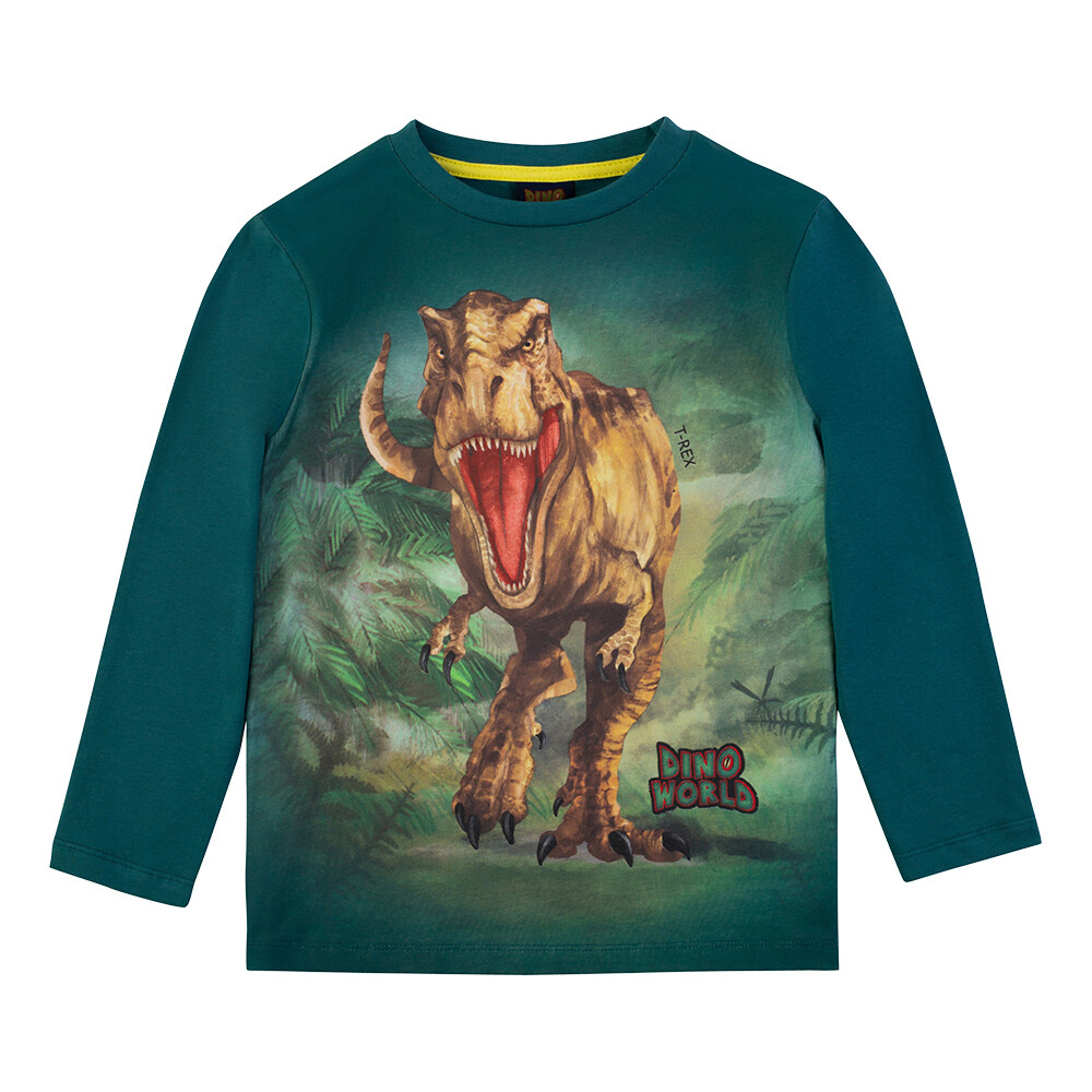 Pull manches longues, couleur vert fougère,  dinosaure T Rex