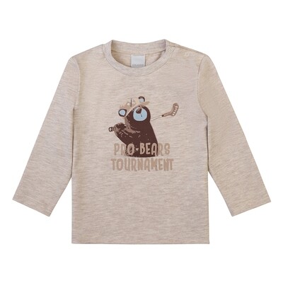 Pull manches longues beige chiné imprimé ours avec canne de golf, pro bears tournament